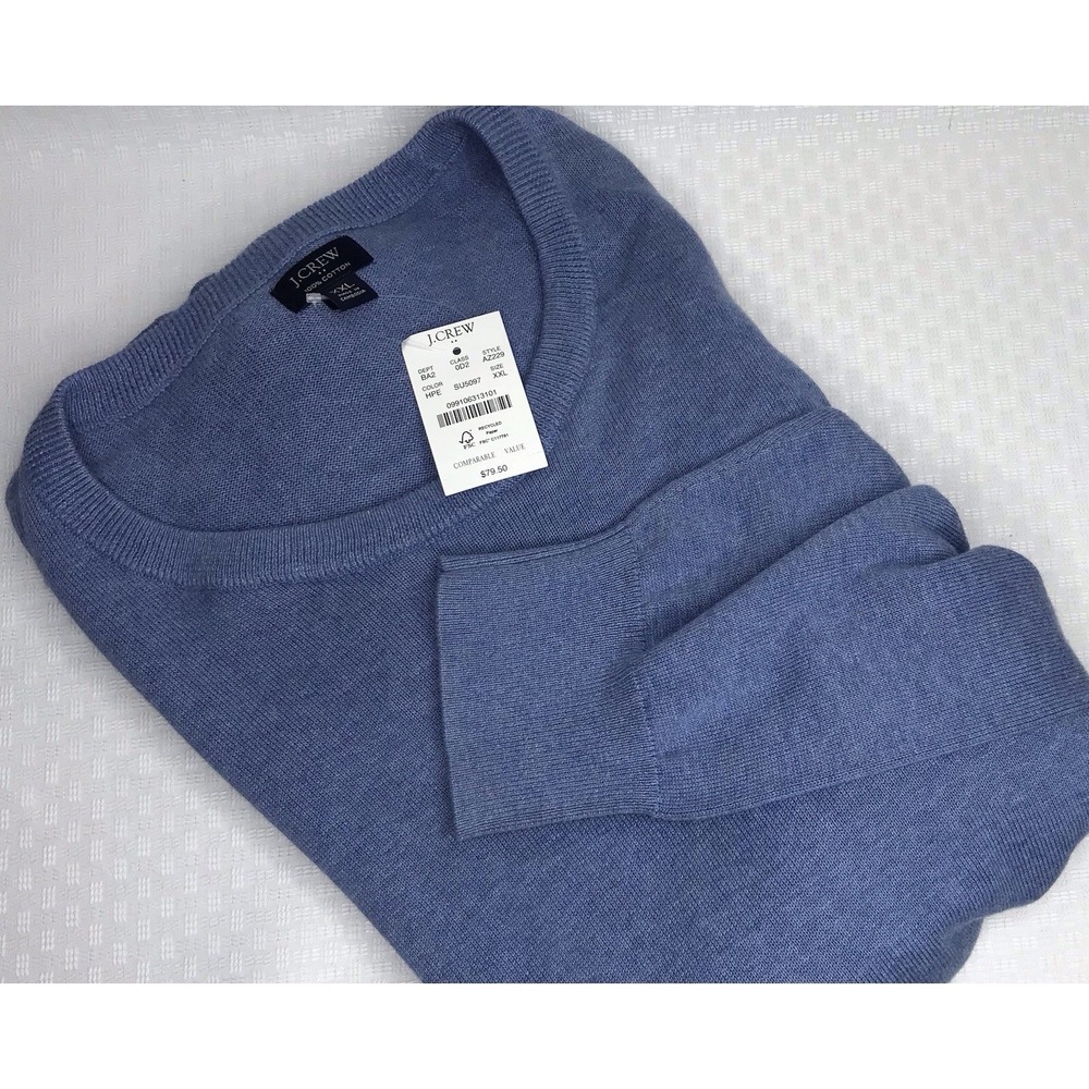 J. CREW 100% Cotton Men's XXL Crewneck Long Sleeve Sweater Blue NWT $79